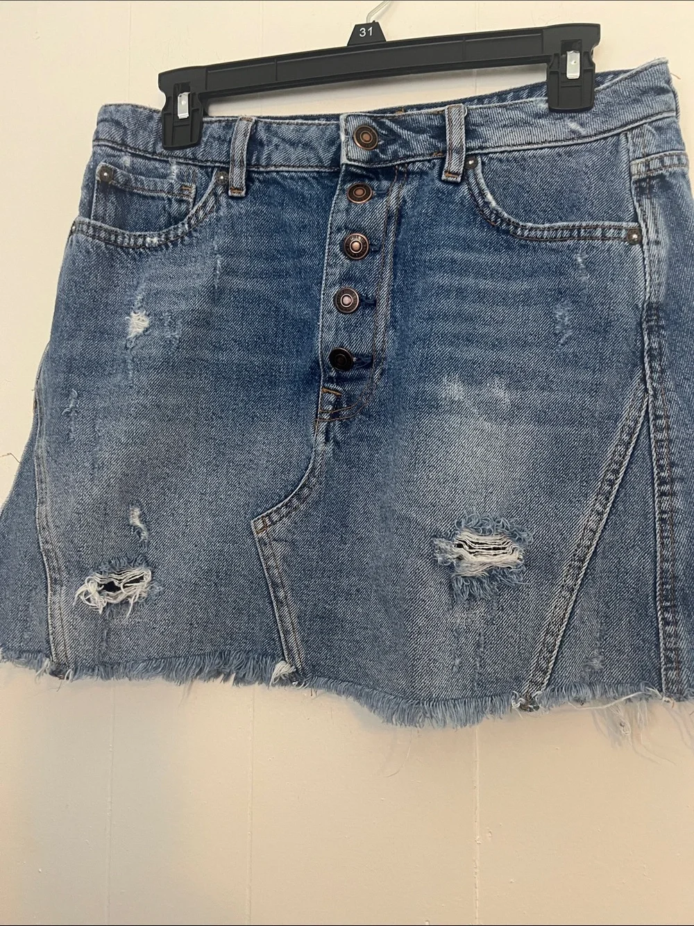 We the Free Distressed Denim Mini button fly Skirt Size 30
